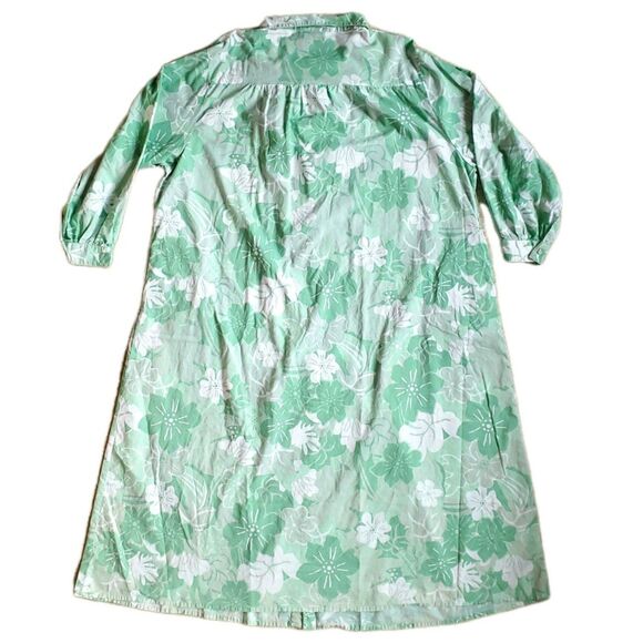 VTG Long Sleeve Cotton Shirt Dress Plus Sz 3X Green Floral Pearl Snap Pockets - Picture 2 of 12